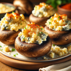 Ciuperci umplute cu gorgonzola si salata de couscous cu legume